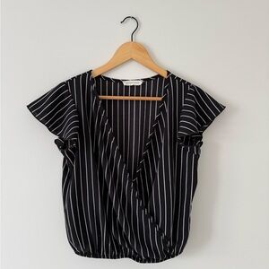 Women's Black Stripe Surplice Top